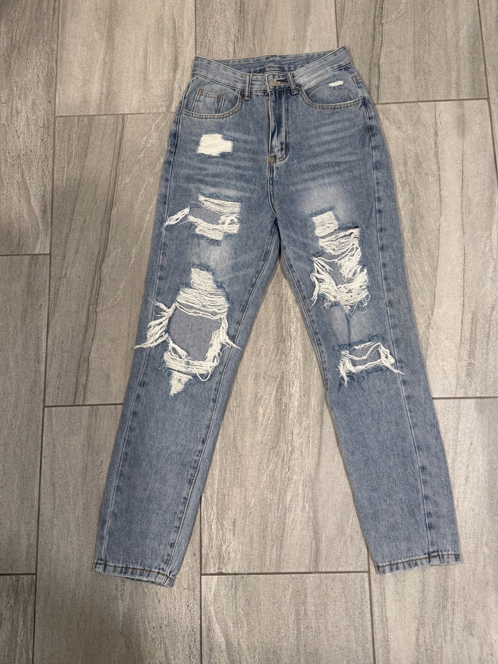 SHEIN High-Rise Baggy Loose Fit Distressed Light Blue Women's Jeans
